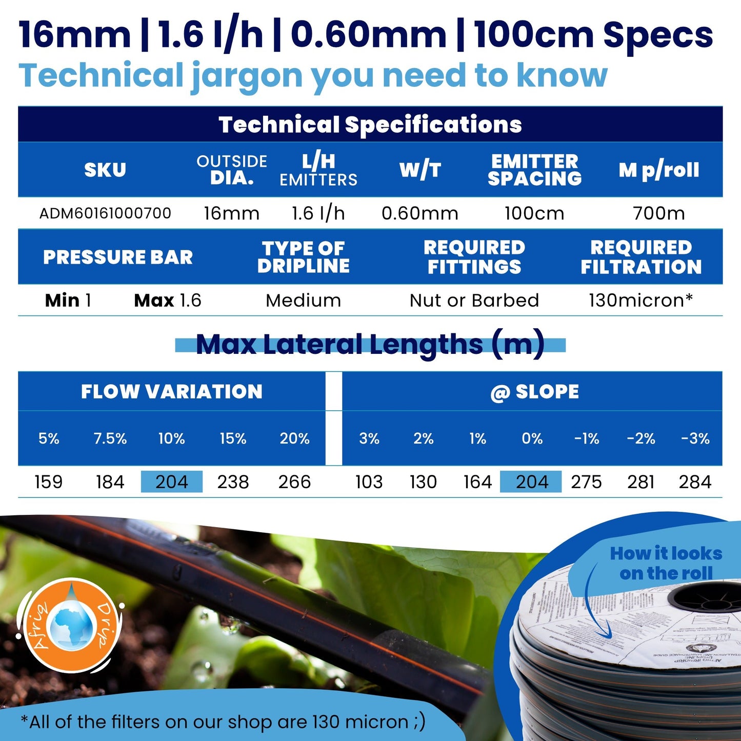 Irrigation OnlineDripline Irrigation RollsADM601610007000.60mm100cm