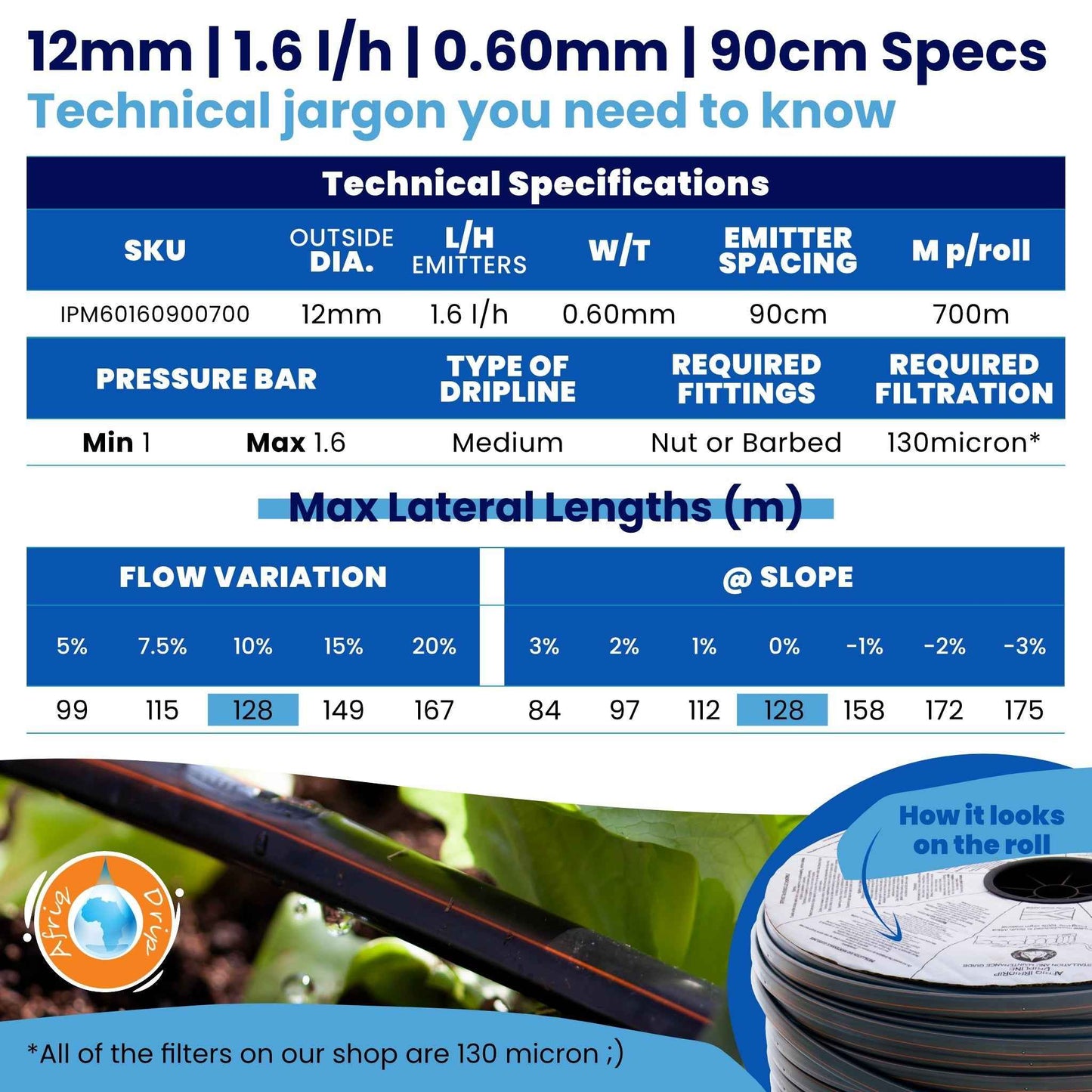 Afriq Drip 12mm OD Non-PC Dripline Irrigation 1.6 l/h