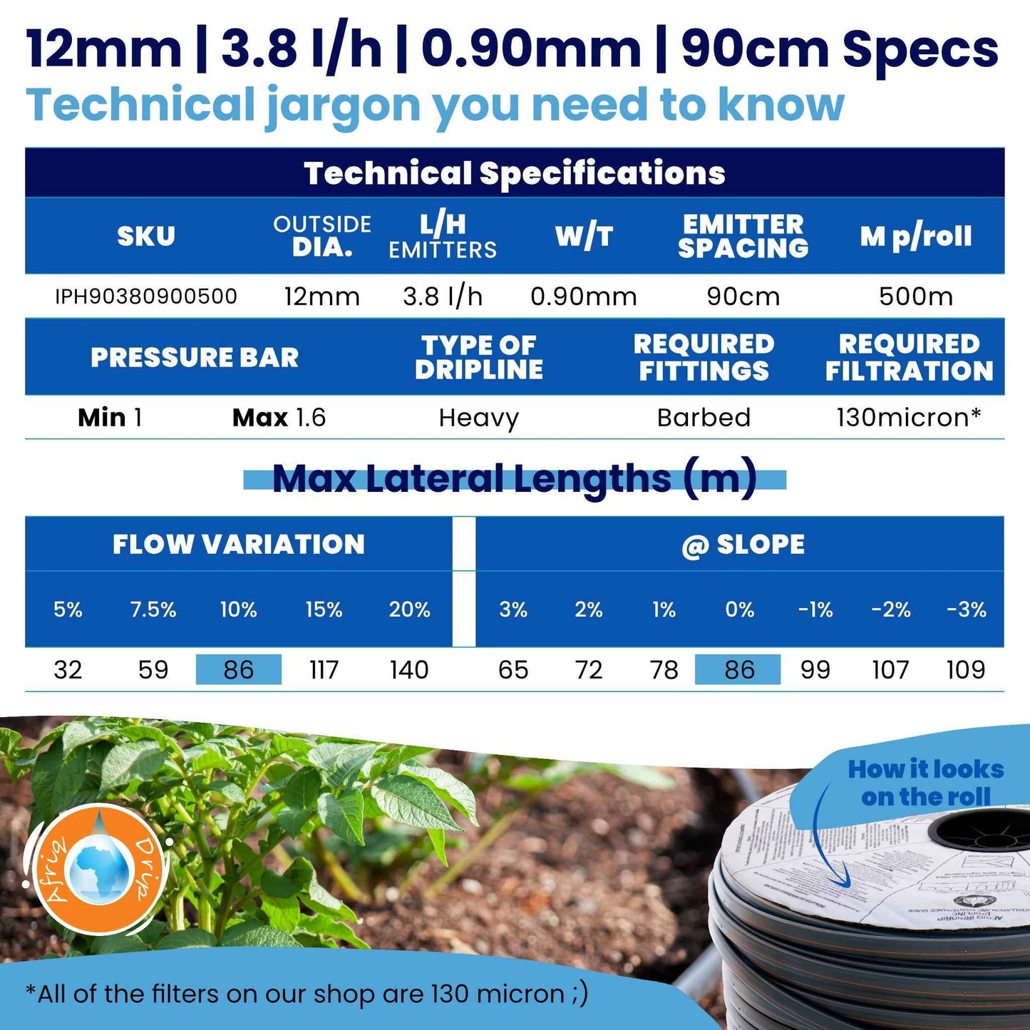 Afriq Drip 12mm OD Non-PC Dripline Irrigation 3.8 l/h