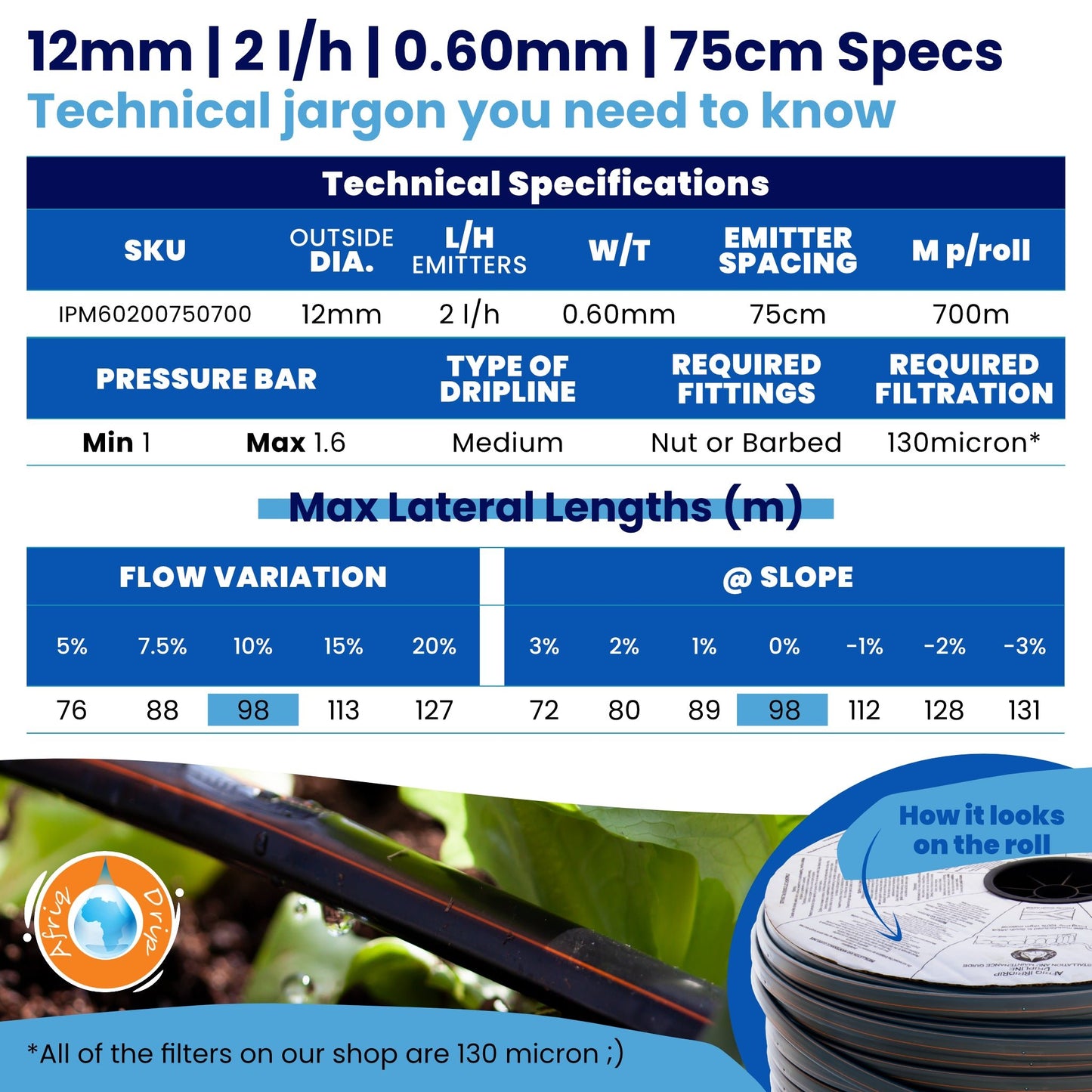 Irrigation OnlineDripline Irrigation RollsIPM602007507000.60mm75cm
