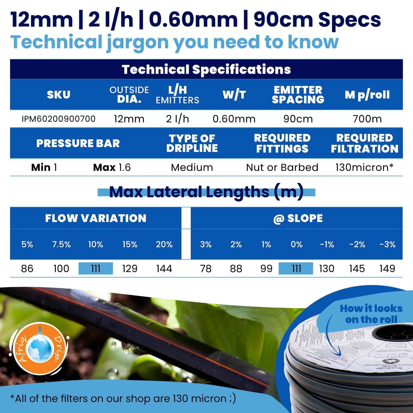 Afriq Drip 12mm OD Non-PC Dripline Irrigation 2 l/h